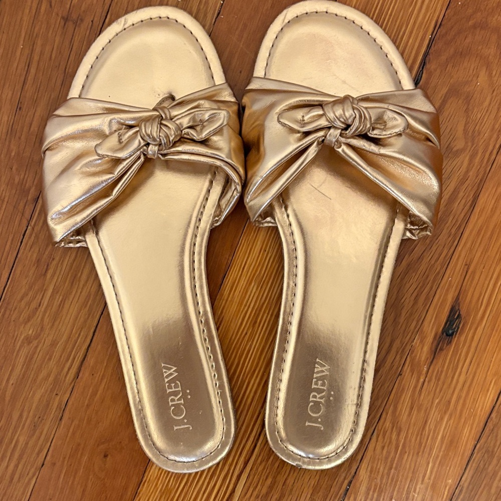J. Crew Women's Metallic Gold Knot Slide Sandals